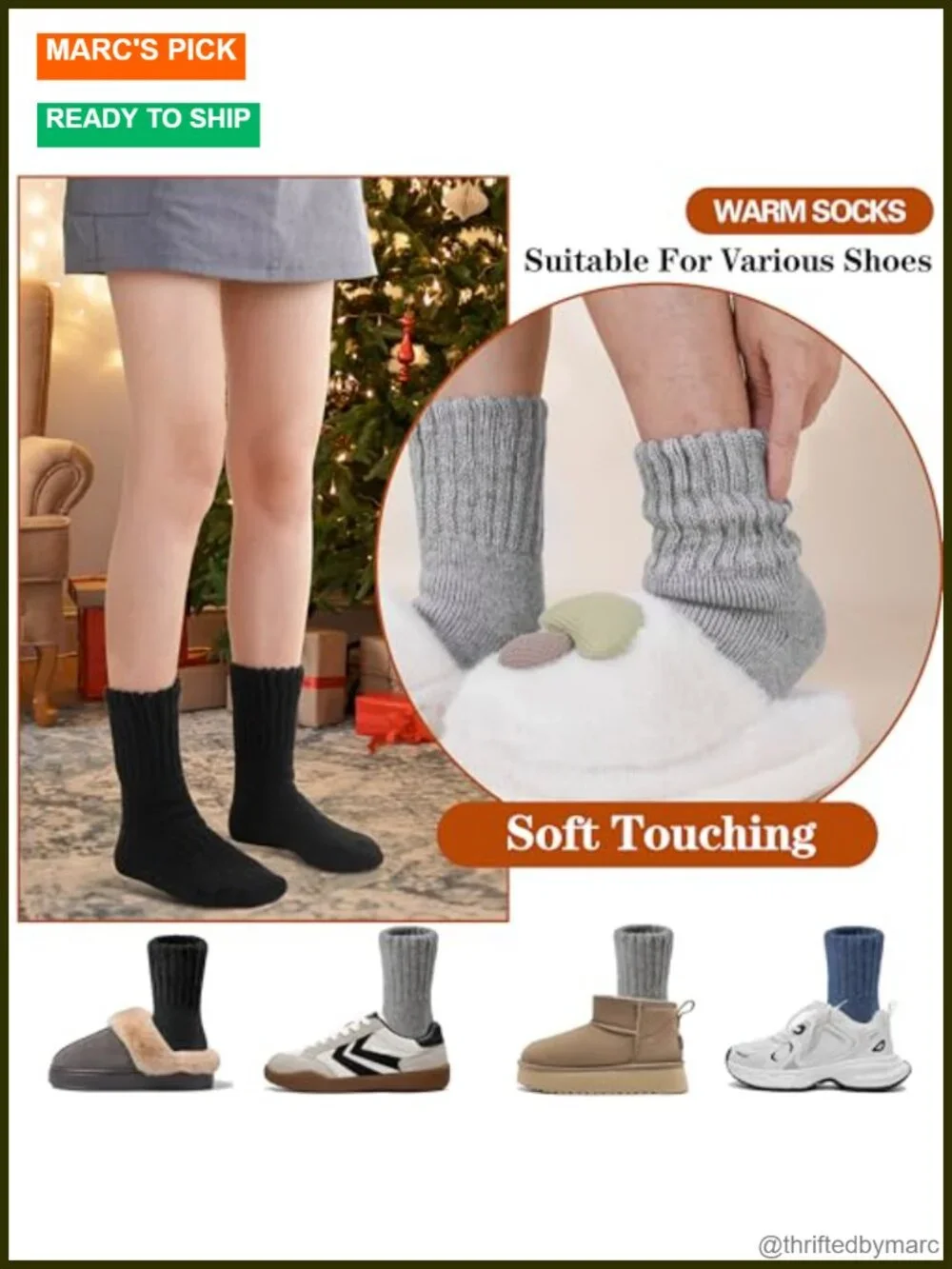 Merino Wool Thermal Boot Socks Extra Thick Cushioning Hiking 3 Pairs